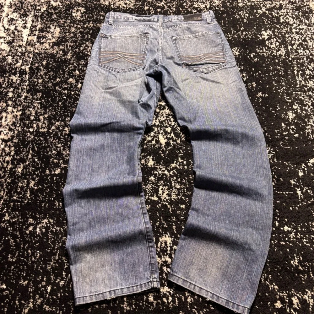 Express Rocco Slim Fit Low Rise Straight Leg Jeans Blue 31x32 Y2K Grunge